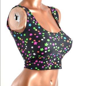 Neon UV glow stars crop tank top